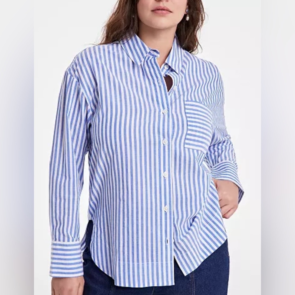 On 34th women’s Blue Striped Button Down Shirt
